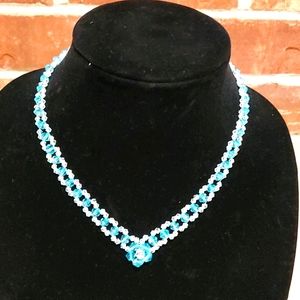 Hand made Sky Blue and Clear Crystal Necklace